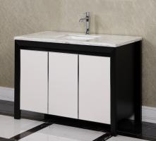 47.2 Inch Single Sink Bathroom Vanity in Matte Black with Leather