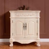 32 Inch Traditional Single Bathroom Vanity with a Cream Marfil Marble Counter Top