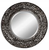 Alita Black Woven Metal with Rust Highlights Round Mirror