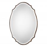 Beveled Mirror with a Rounded Edge and Antiqued Bronze Gold Oval Mirror