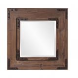 Caldwell Square Stained Natural Wood with Black Iron Accents Mirror