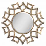 Antiqued Gold Round Metal Decorative Wall Mirror