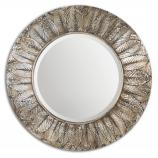 Foliage Distressed Silver Leaf With Light Antiquing Round Mirror