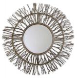 Real Birch Branches Gray Accent Round Decorative Wall Mirror