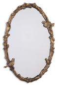 Antiqued Gold Leaf Metal Oval Decorative Wall Mirror