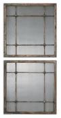 Saragano Heavily Distressed Slate Blue Square Mirror with Ivory Accents