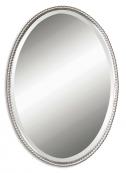 Distressed Brushed Nickel Oval Bathroom Wall Mirror