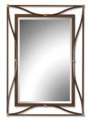 Scratched Bronze Metal Frame Rectangular Wall Mirror