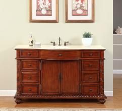 60" Marble Counter Single Sink Bathroom Vanity White Oak Finish Cabinet 273CM 